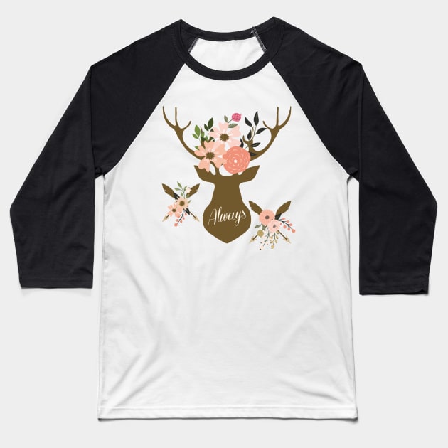 Floral Deer Baseball T-Shirt by DaniHoffmann